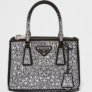 Prada Galleria Satin Mini Bag with Crystals Black and Metal